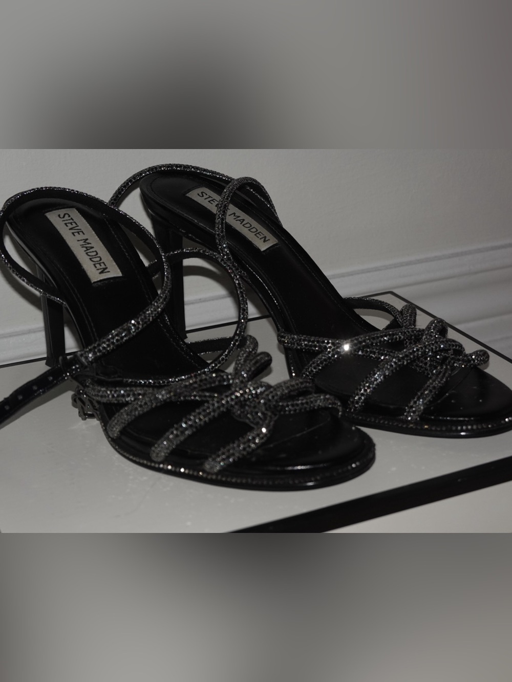 Steve Madden Black Crystal Strappy Sandals